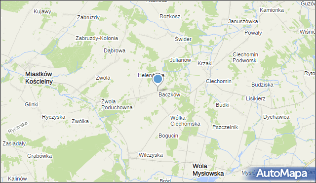 mapa Baczków, Baczków gmina Wola Mysłowska na mapie Targeo